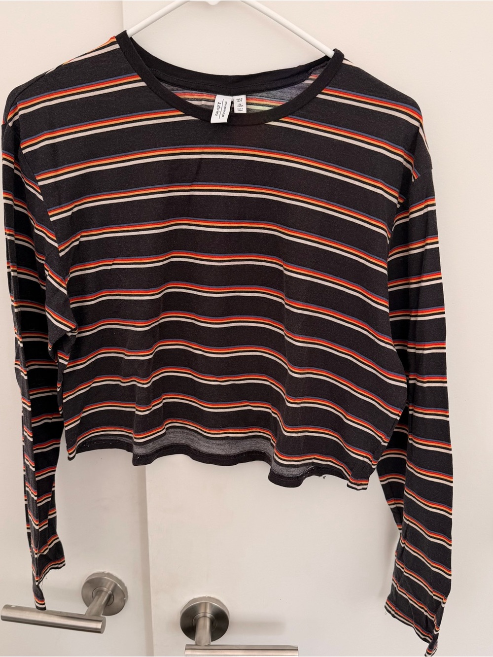& other stories Striped Long-Sleeve Crop Top - Black with Stripes